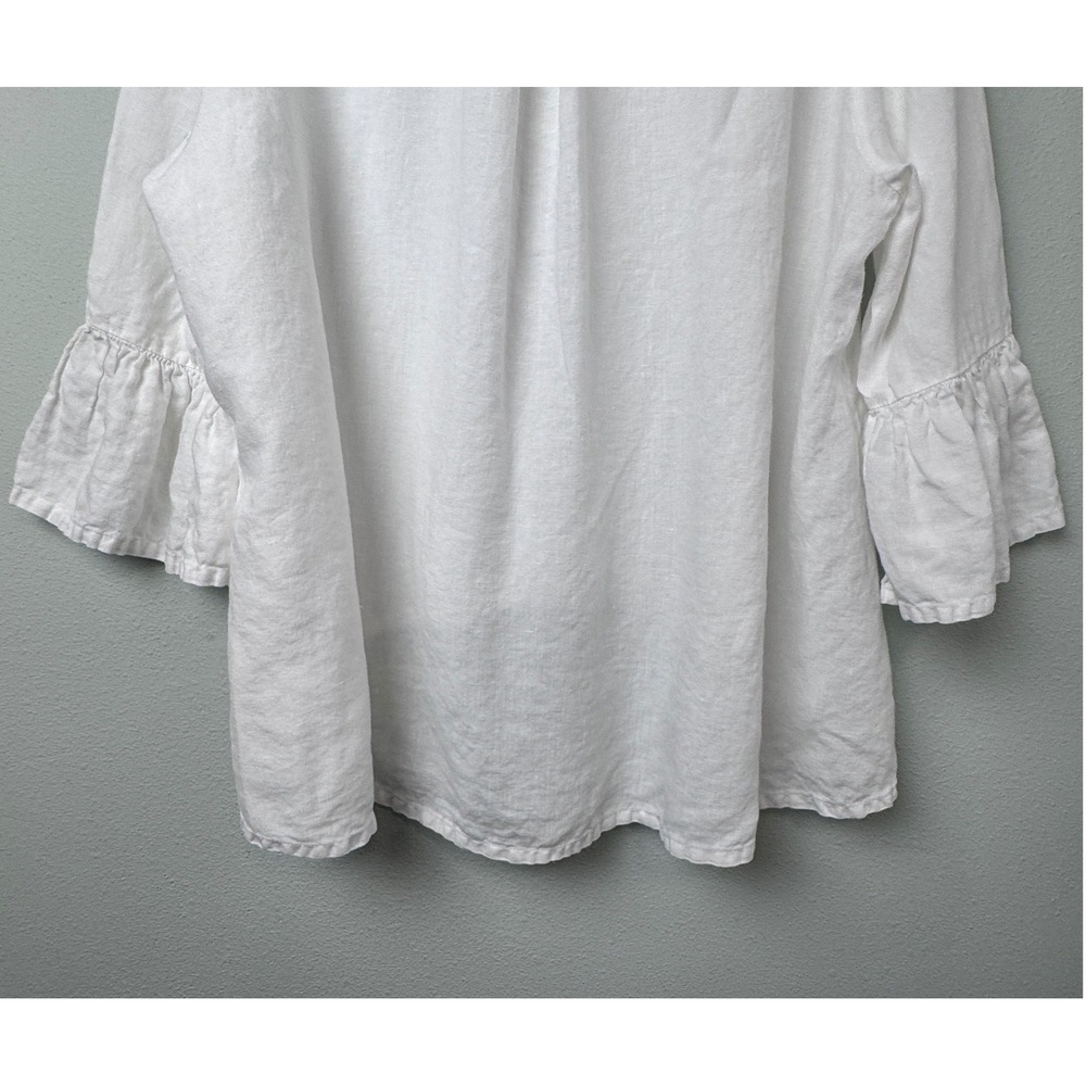 Bryn Walker Fran Basic Linen Ruffle Bell Sleeve High-Low Top White XL - Picture 10 of 14